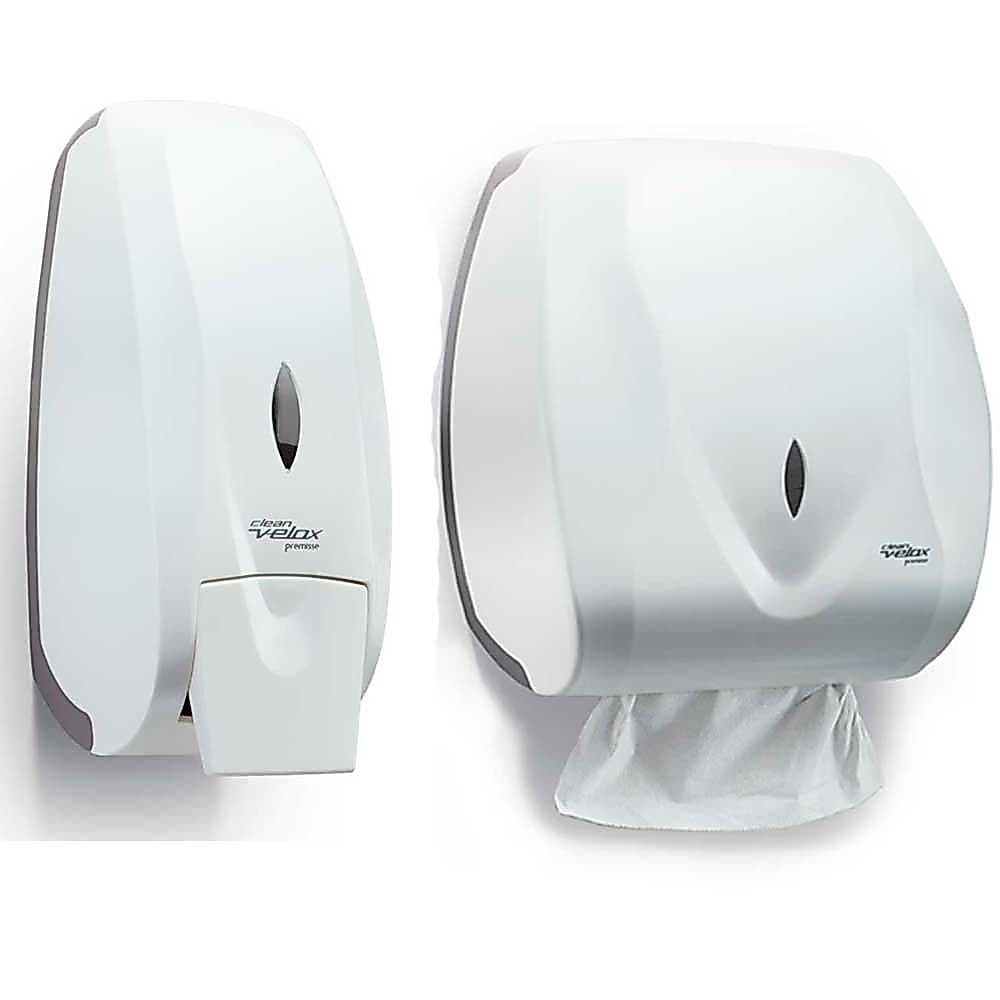 Kit Saboneteira Porta Sabonete Álcool Gel Com Reservatório + Dispenser Papel Toalha Branco Banheiro Bar Academia Prédio