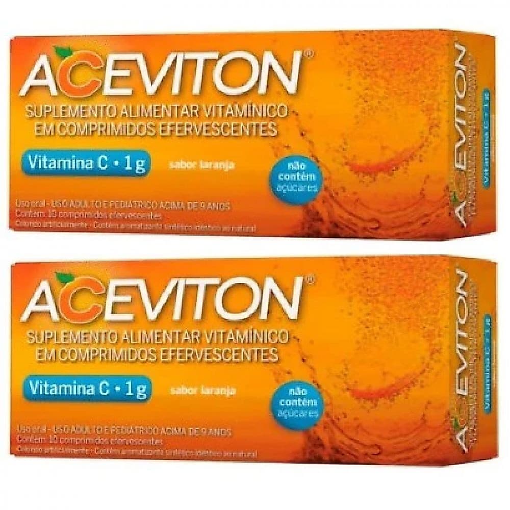 Kit C/2 Vitamina C Aceviton 1g com 10 Comprimidos Efervescentes Original Cimed