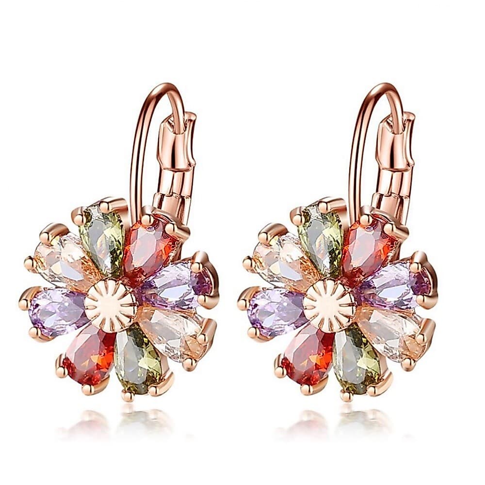 Brinco Feminino De Flor Com Zircônia Colorida