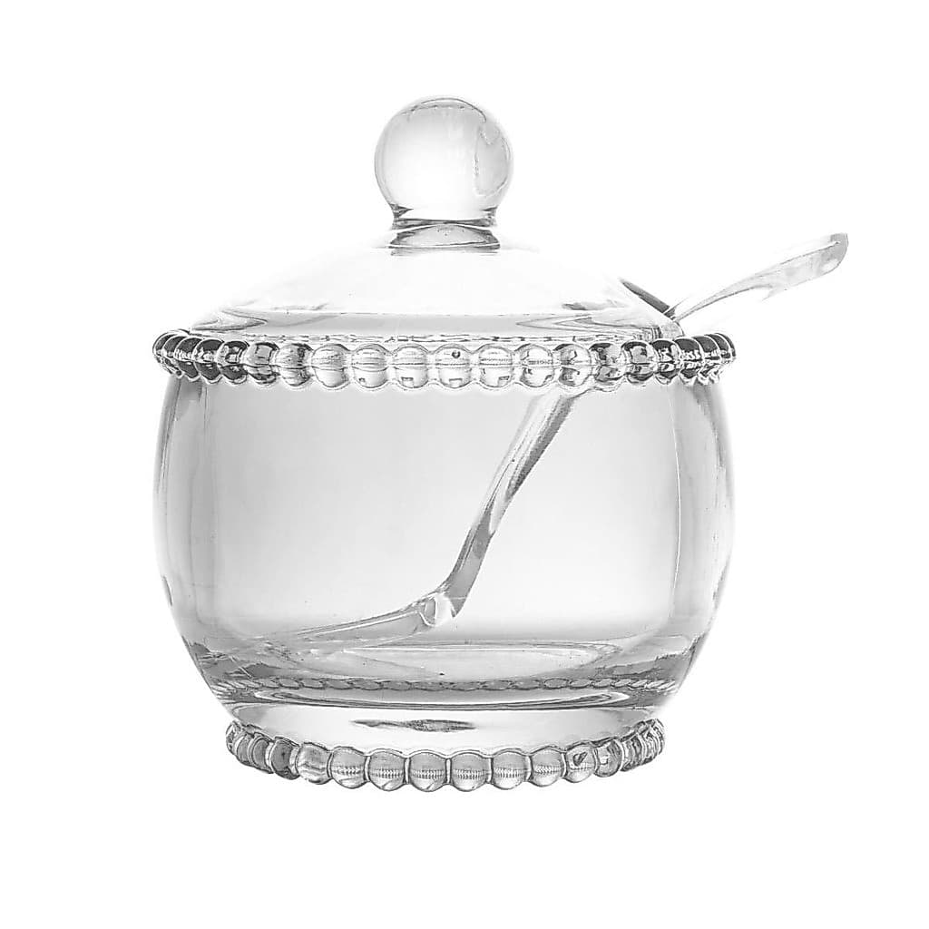Açucareiro de Cristal c/ Colher Bolinhas Pearl Transparente 10x7cm - Wolff