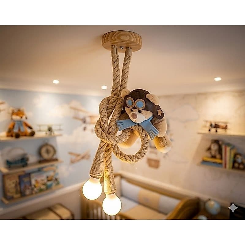 Peça decorativa iluminada dupla quarto de bebê infantil ursinho aviador