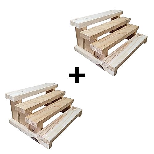 kit c/ 2 Escadinha Expositora de Madeira para Festas Suporte Decorativo para Doces e Temperos Suporte de Madeira para Potinhos de Tempero Escadinha de Madeira para Mesa de Festas Expositora de Madeira para Docinhos e Temperos Pegue e monte