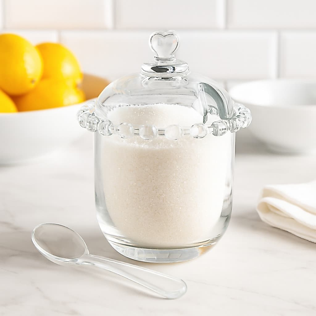 Açucareiro Meleira Manteigueira Queijeira de Vidro Cristal com Colher Coração Pearl Premium Bolinha Lyor Mesa Posta