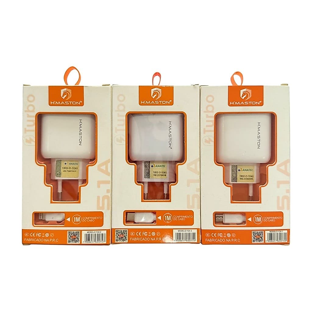 Carregador Turbo Hmaston 5.1A | iOS, Micro USB e Tipo-C | Carregamento Rápido