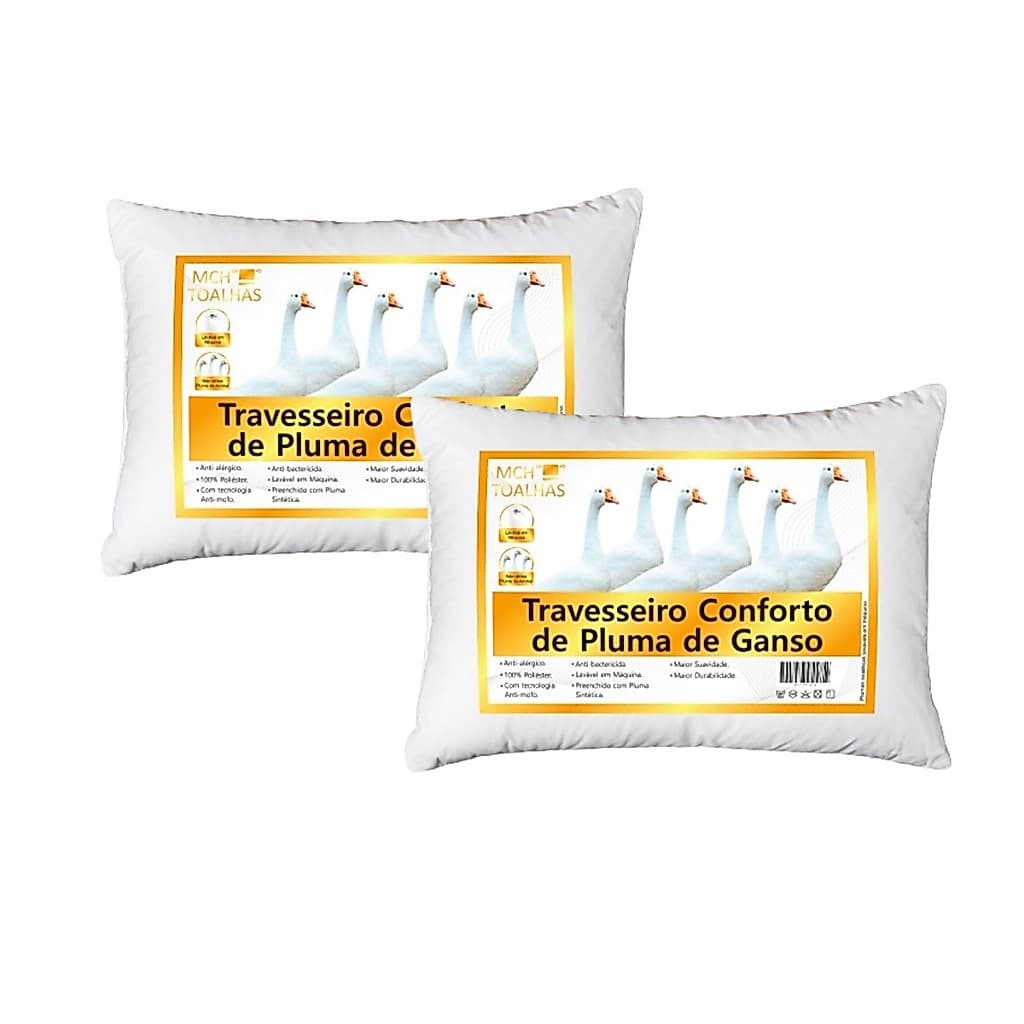 Kit 2 Travesseiro Pluma de Ganso Descanso Antiacaro 70x50cm VS Toalhas
