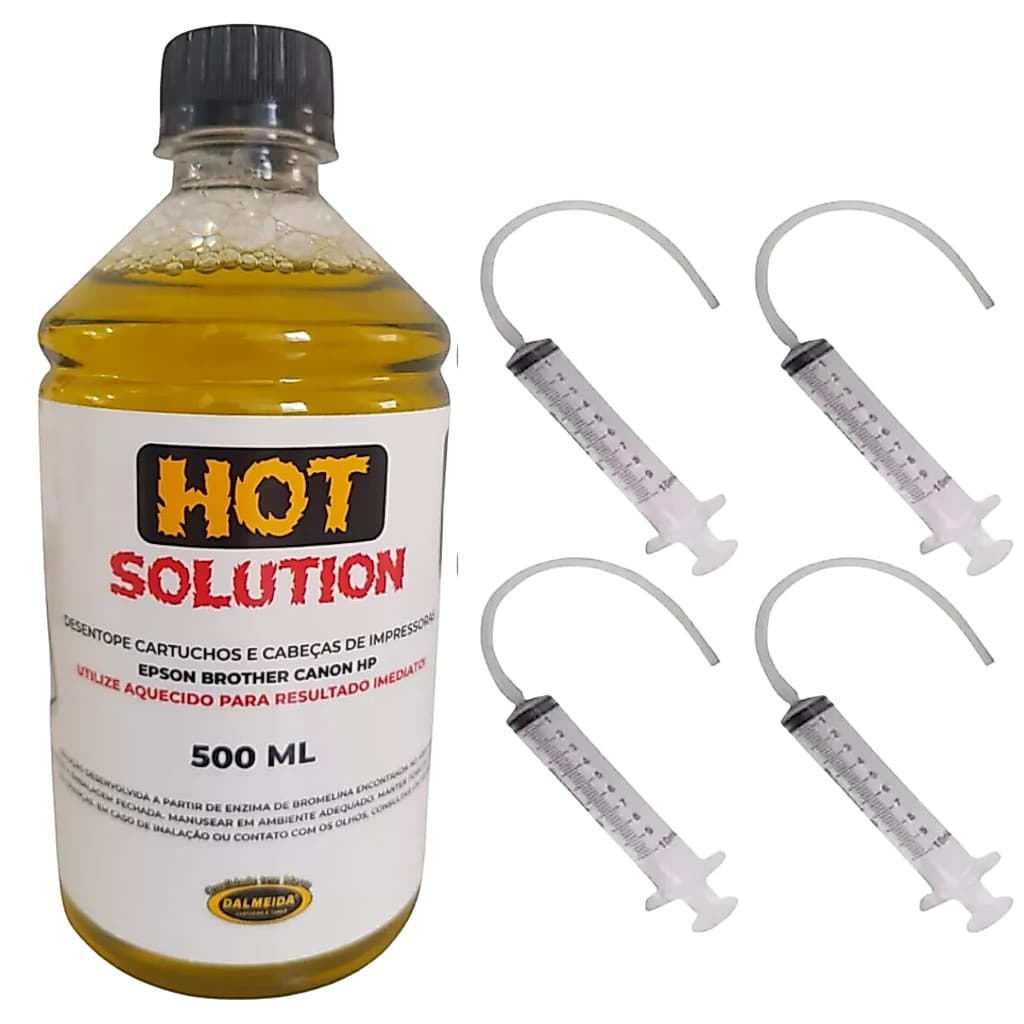 Solução Para Limpeza Hot Solution de 500ml Cabeças Bulk Cartuchos Tinta Cabeçote Impressora Ecotank