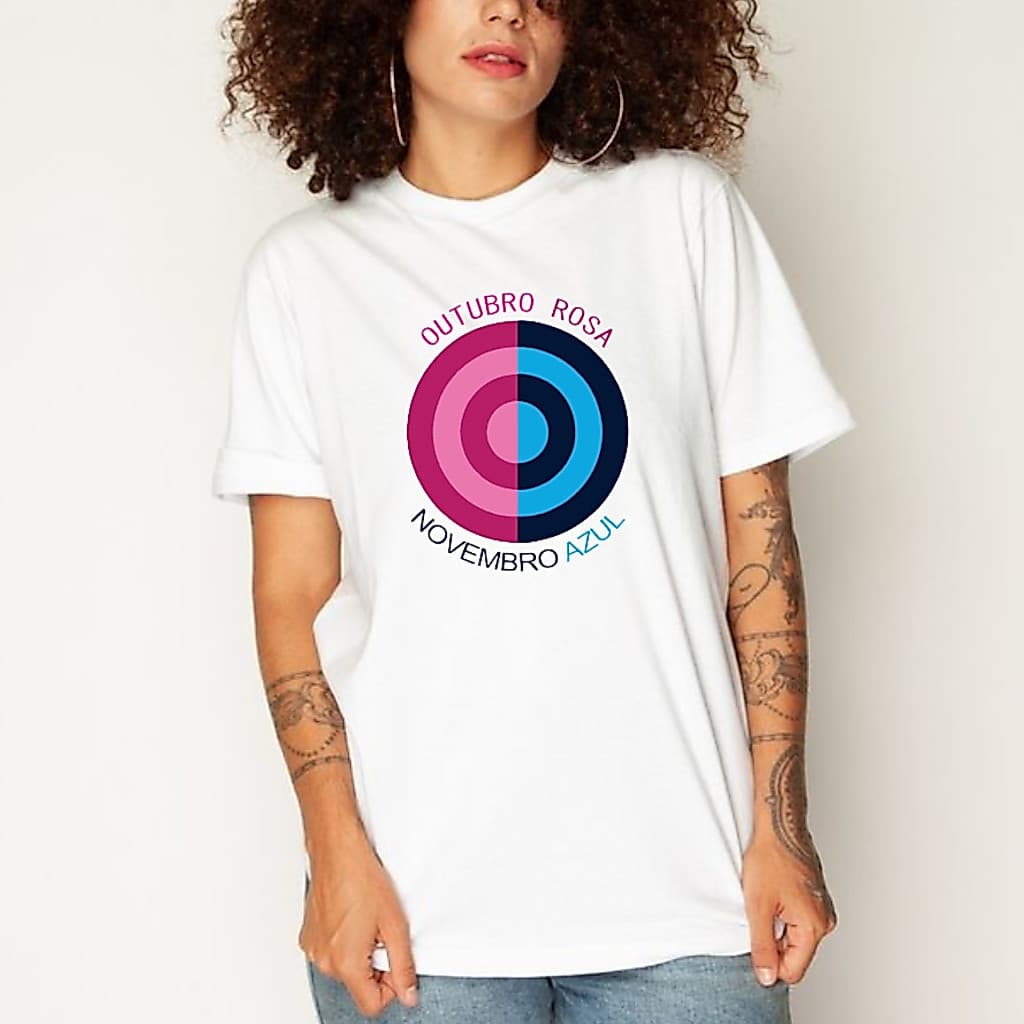 Camiseta Tshirt Feminina Outubro Rosa Novembro Azul Luta Contra o Câncer de Mama Conscientização