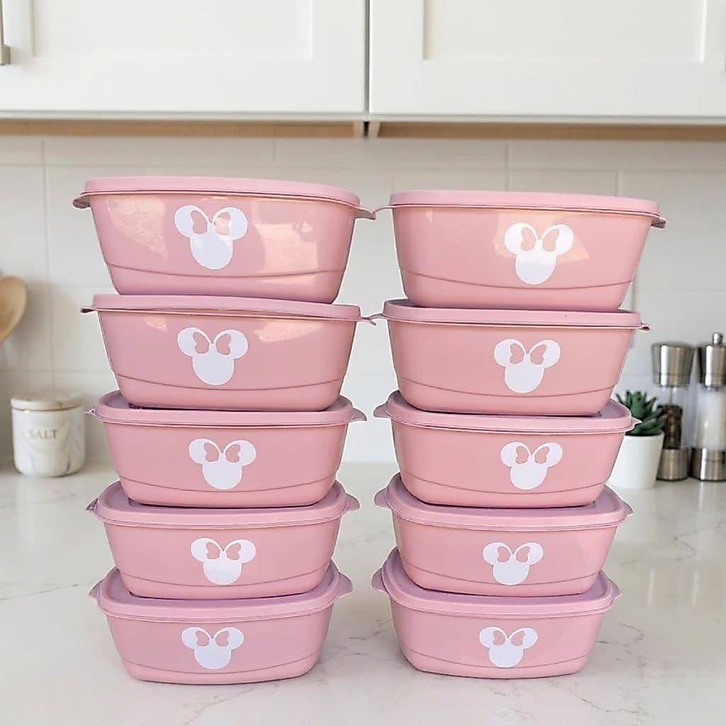Pote de Plástico 800ml Rosa Minnie Kit 10 Peças Oval Enxoval de Casa Cozinha