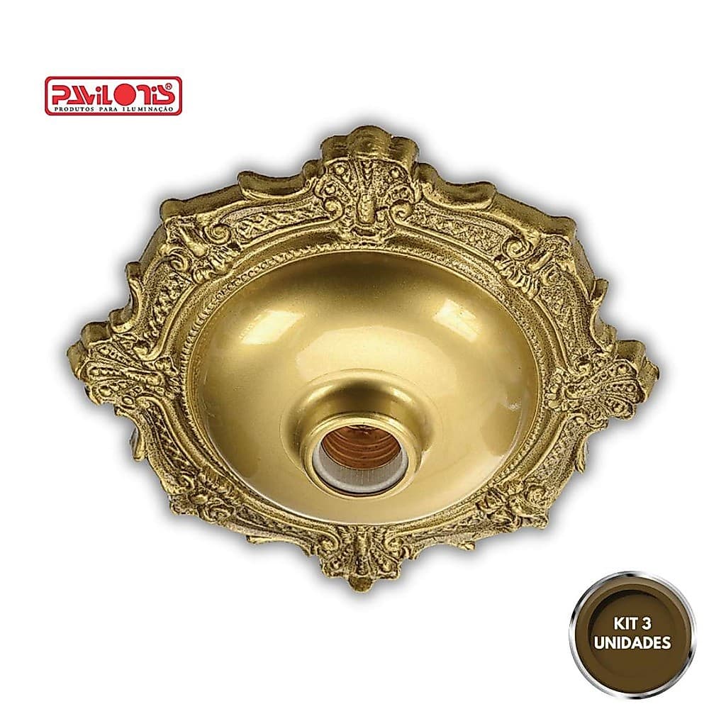 Plafonier BVC Bronze Soquete em Porcelana Pavilonis Kit 03 Unidades
