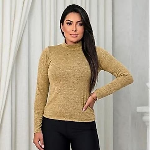 Blusa femenina gola alta Cacharrel em Lanzinha  manga longa Moda Inverno Tam, M-G-GG