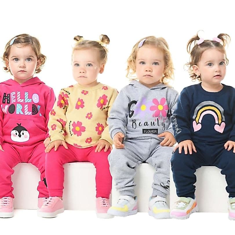 Conjunto Moletom Bebê Infantil Criança Menina - Agasalho Roupa de Frio - Moleton Inverno - 100% Algodão - Capuz - Zíper