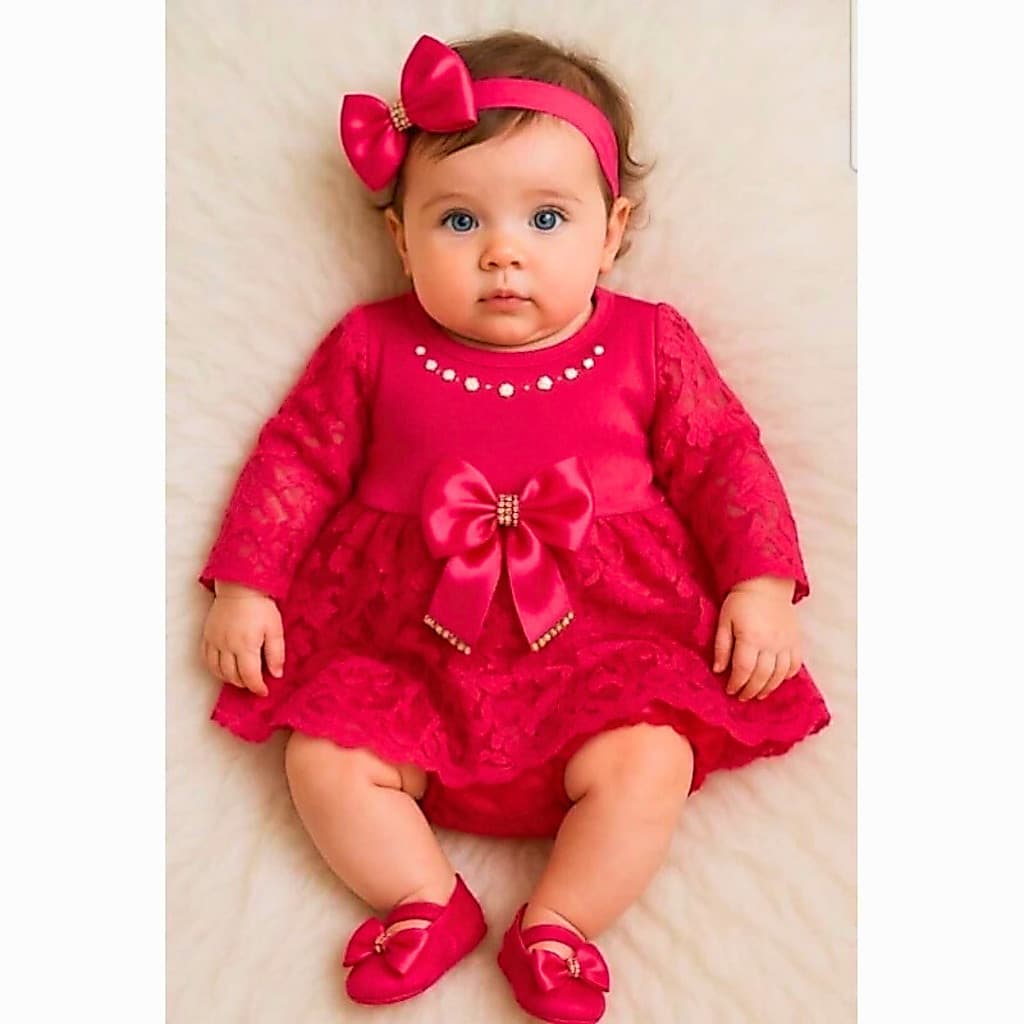 Vestido Infantil 0 a 6 Meses Manga Longa Curta Jogo 4 Peças Roupa Bebe Rendinha Recem Nascido Verão