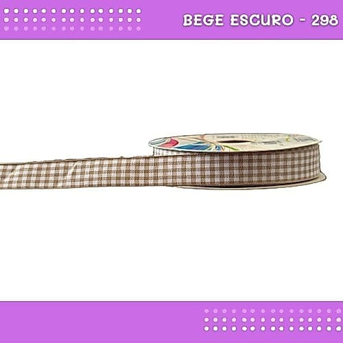 Fita Xadrez N°3 - 15mm - Rolo c/10 Mts Laços Junina Natalina COR:BEGE-ESCURO-298