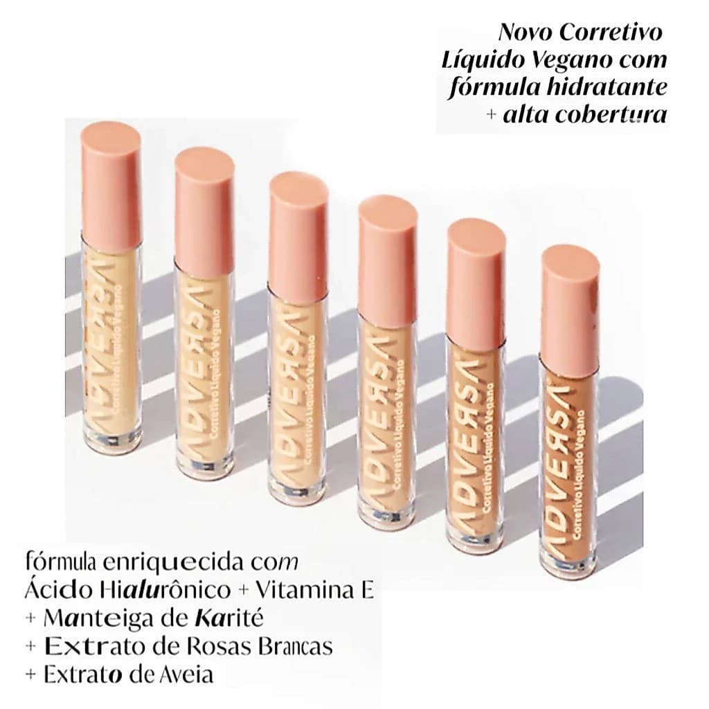 Corretivo Líquido Vegano com Ácido Hialurônico Adversa Make-up