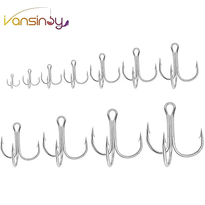 50pcs Anzóis De Pesca Aço De Alto Carbono Agudos 2 #/4/6/8/10 Super Sharp Sólido Triplo Farpados Curva Redonda Para Iscas De