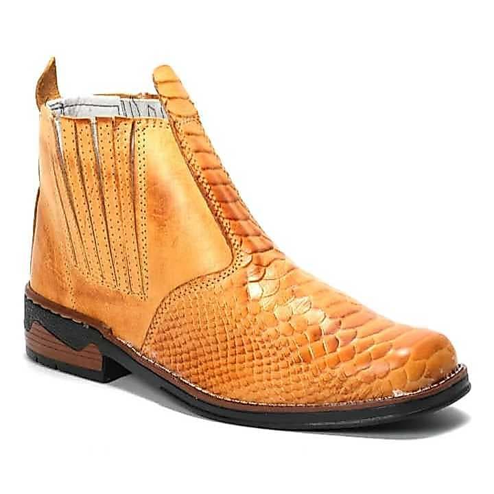 Botina Escamada Bota Couro Legítimo Vaquejada Masculina Estilo Cobra