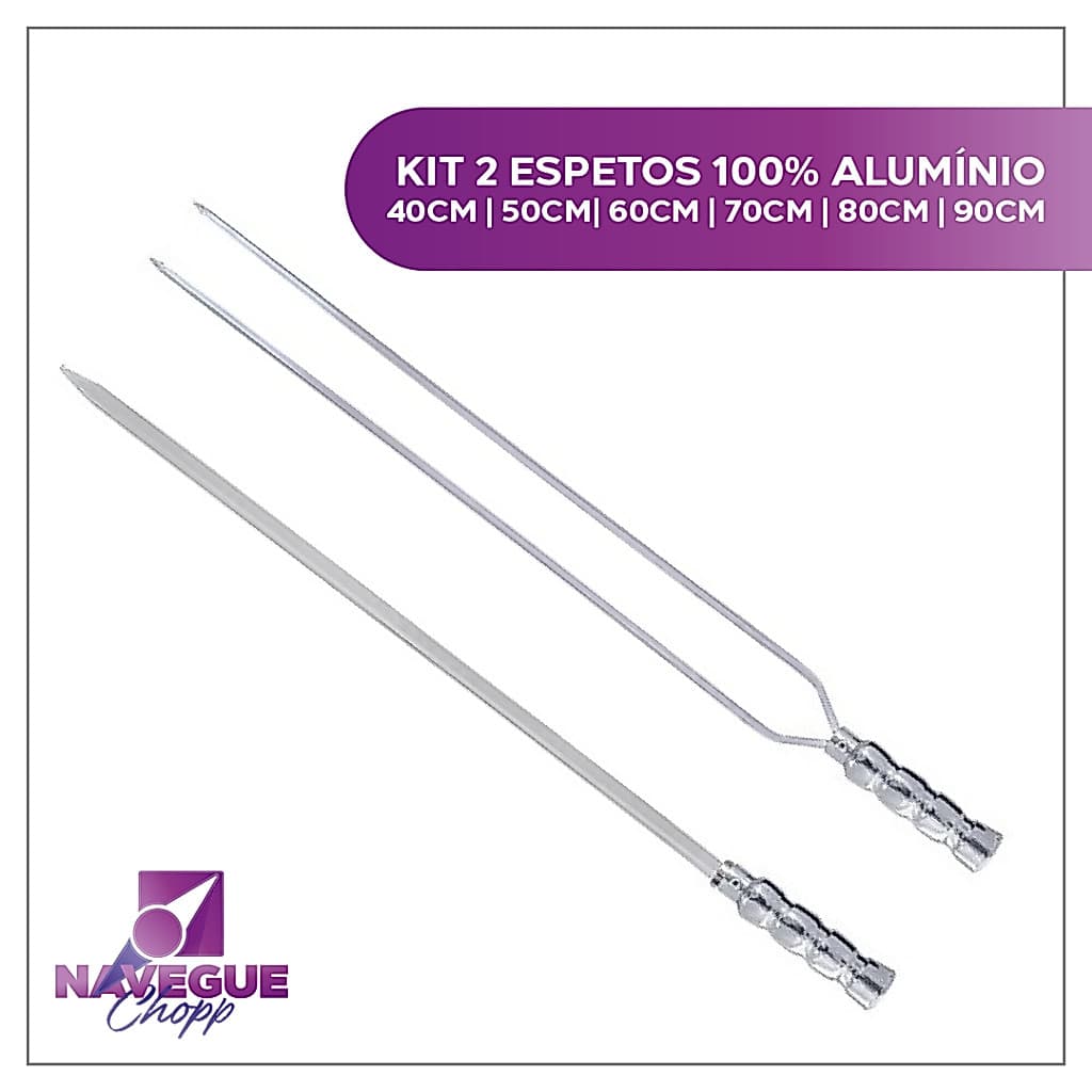 Kit 2 Espetos para Churrasco em Alumínio - Qualidade Premium, Opções Duplas e Simples, Limpeza Fácil