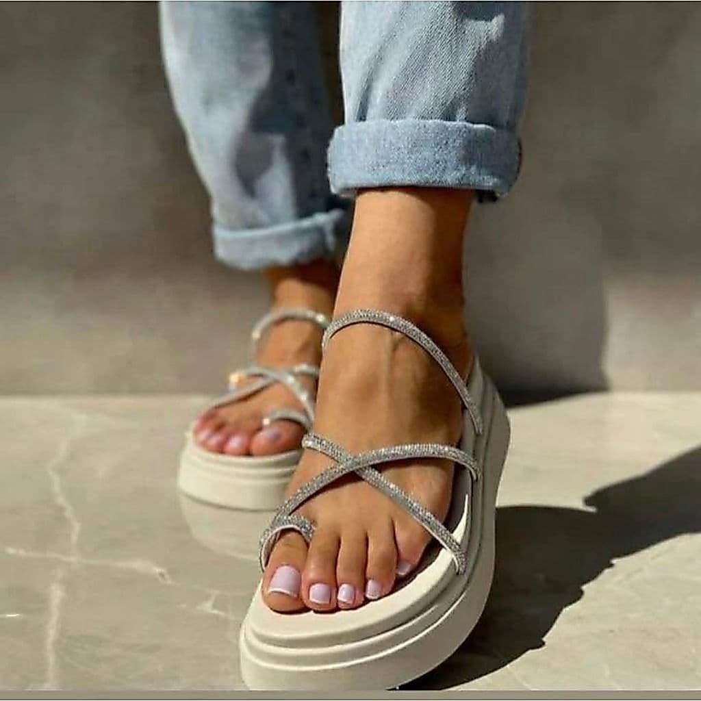 sandália papete feminina salto 099 plataforma alta birken brilho perfeita