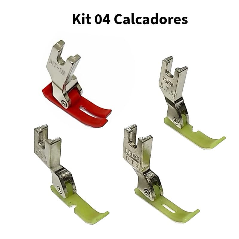Kit 04 Calcadores Teflon Reta Ziper Estreito Esquerdo Central Direito MT18 T36LN T36N T363 Costura Reta Industrial