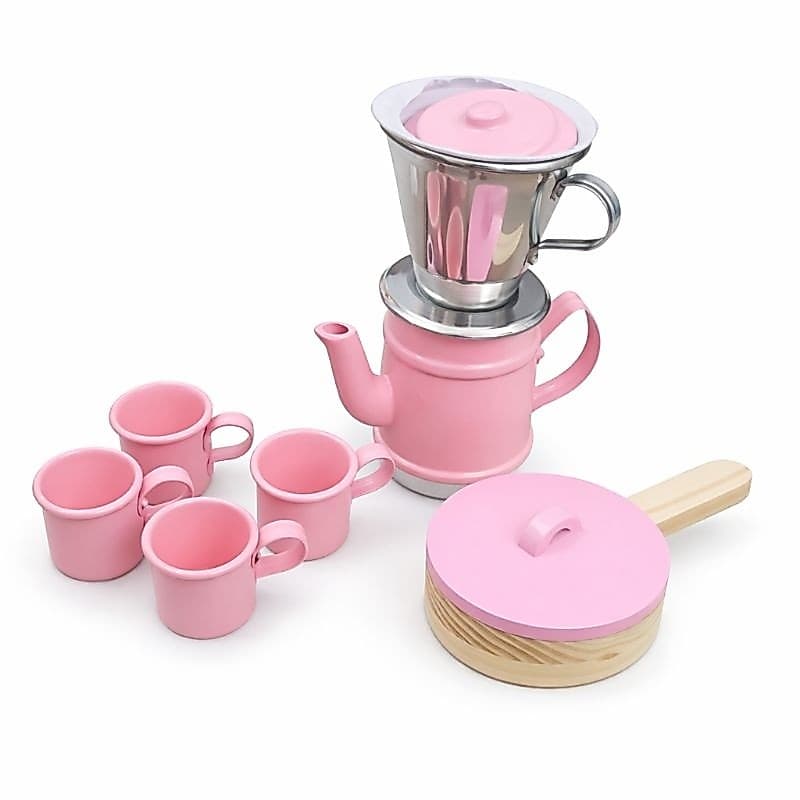 Kit Cozinha Infantil Rosa  Panelinha de Brinquedo Bule Xícaras  Cafeteria Brinquedo Educativo