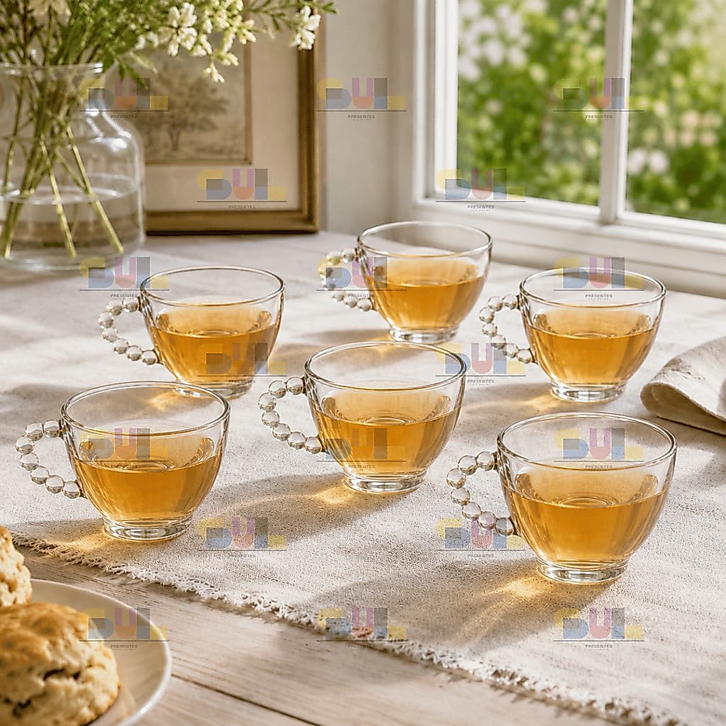 Conjunto Jogo de Xícaras 6 PEÇAS 100ml PEROLA Bubly Collection Kit Xicara Louça Chá Café Vidro