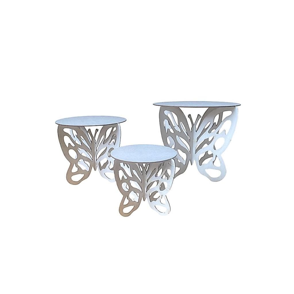 Kit Trio De Boleiras Borboleta Pmg Mdf Cru Pintada na Cor Branco