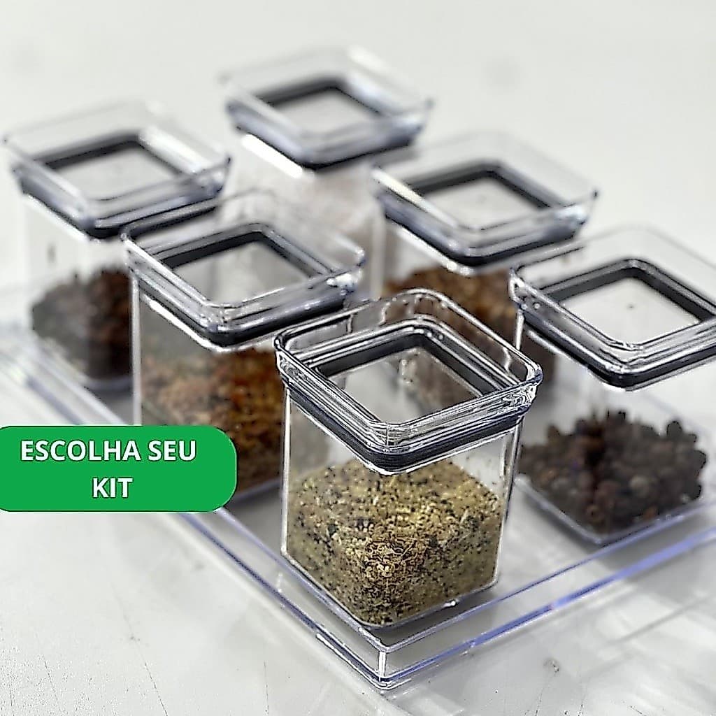 Kit 3/6 Potes Herméticos Temperos Especiarias Condimento Transparente BPA FREE Organizador de Cozinha