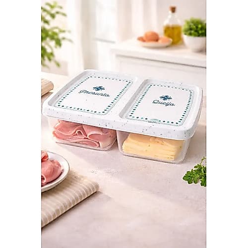Porta Presunto E Queijo Pote Porta Frios Plasutil Branco Marmorizado