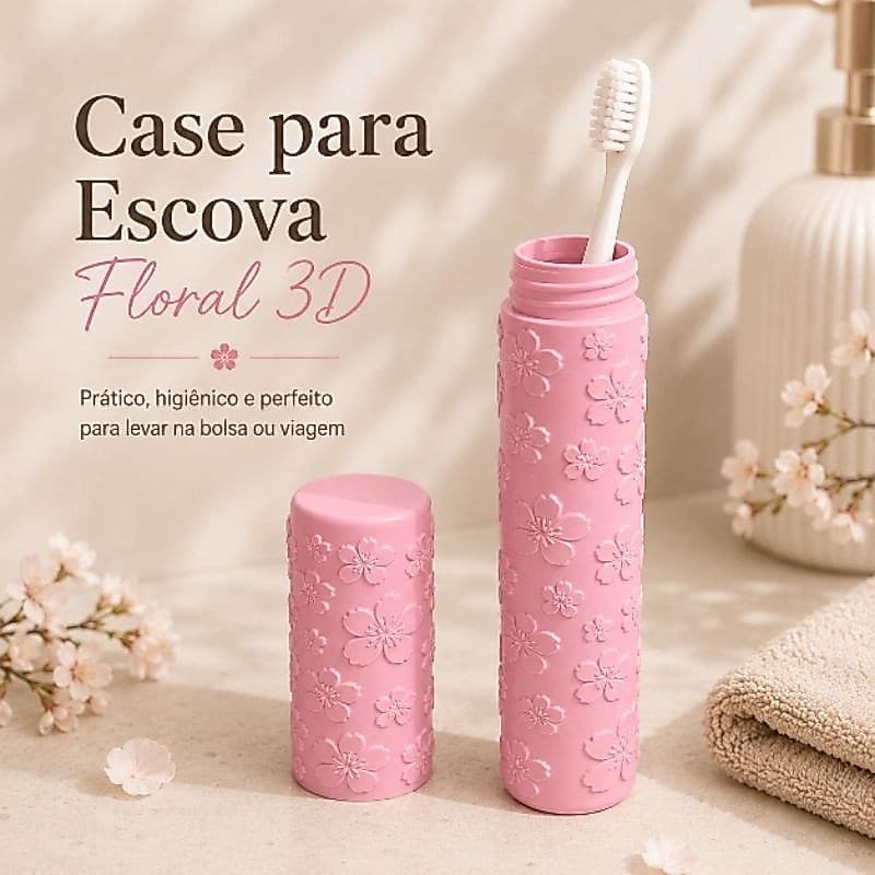 Case Para Escova de Dente com Tampa Floral 3D - Para Bolsa e Viagem
