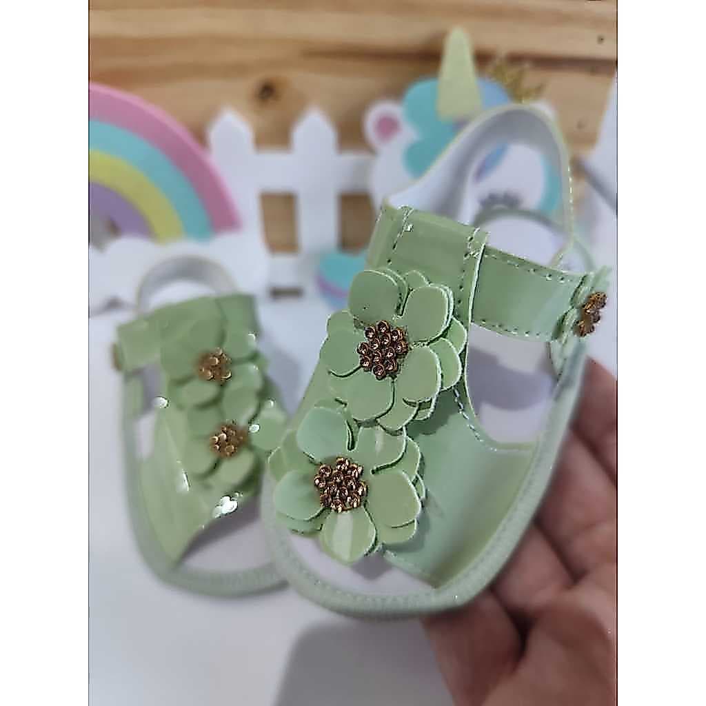 Sandália Para Menina  Luxo 0 a 12 Meses Verde Candy Flores