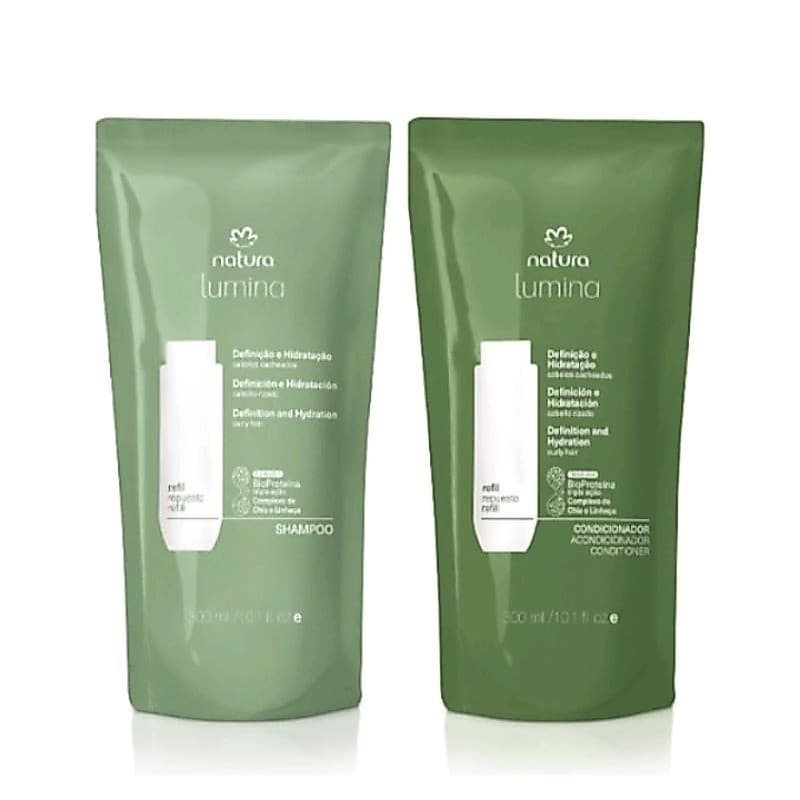 Kit Natura Lumina Shampoo + Condicionador, cabelos cacheados Refil 300ml.