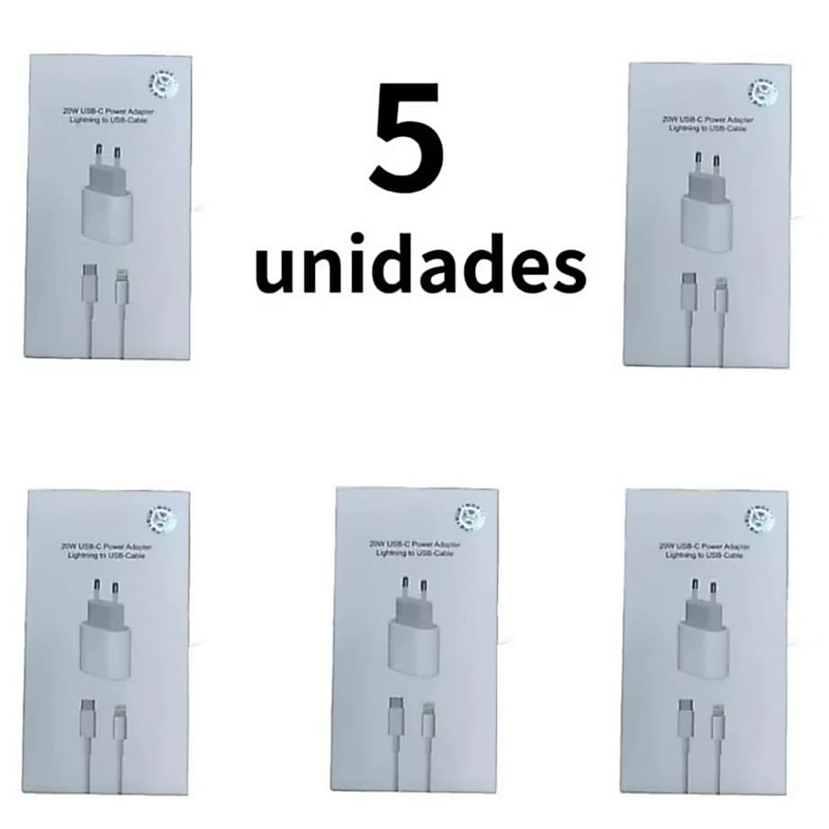 Kit 5 10 e 20 pcs Carregador iPhone Turbo 20W Fonte + Cabo USB-C Lightning/25w fonte+cabo Tipo-C