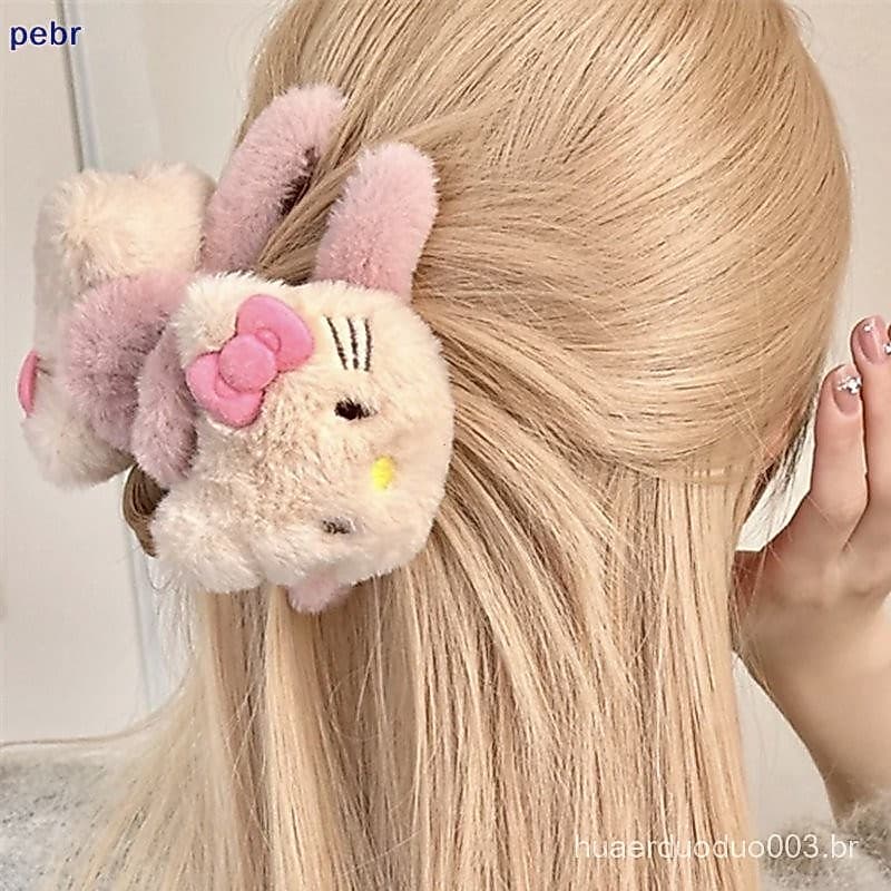 [pebr] Sanrio Hello Kitty Plush Clip Anime Figura Y2K Sweet Girl Hair Accessories Cartoon Kawaii Retro Namorada Presente