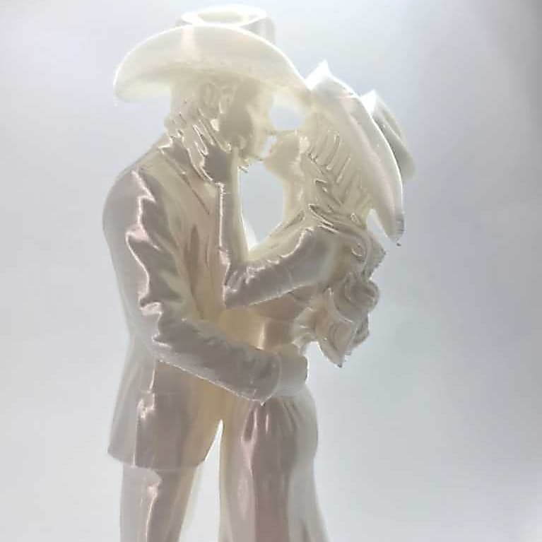 Topo de Bolo Casamento Noivinhos 3D Casal Noivos Bodas | 10-15-20cm | Branco ou Perolado | Country Sertanejo beijo