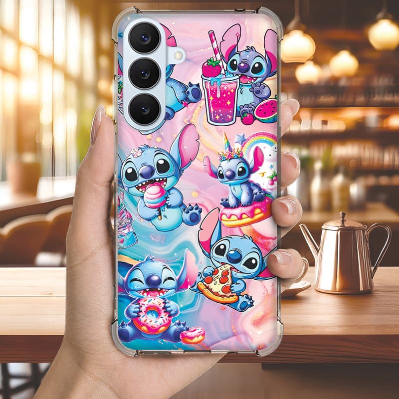 Capa Capinha GALAXY NOTE 20 10 S24 S23 S22 S21 S20 S10 S10E Anti-impacto Personalizada geek STITCH azul (3443)