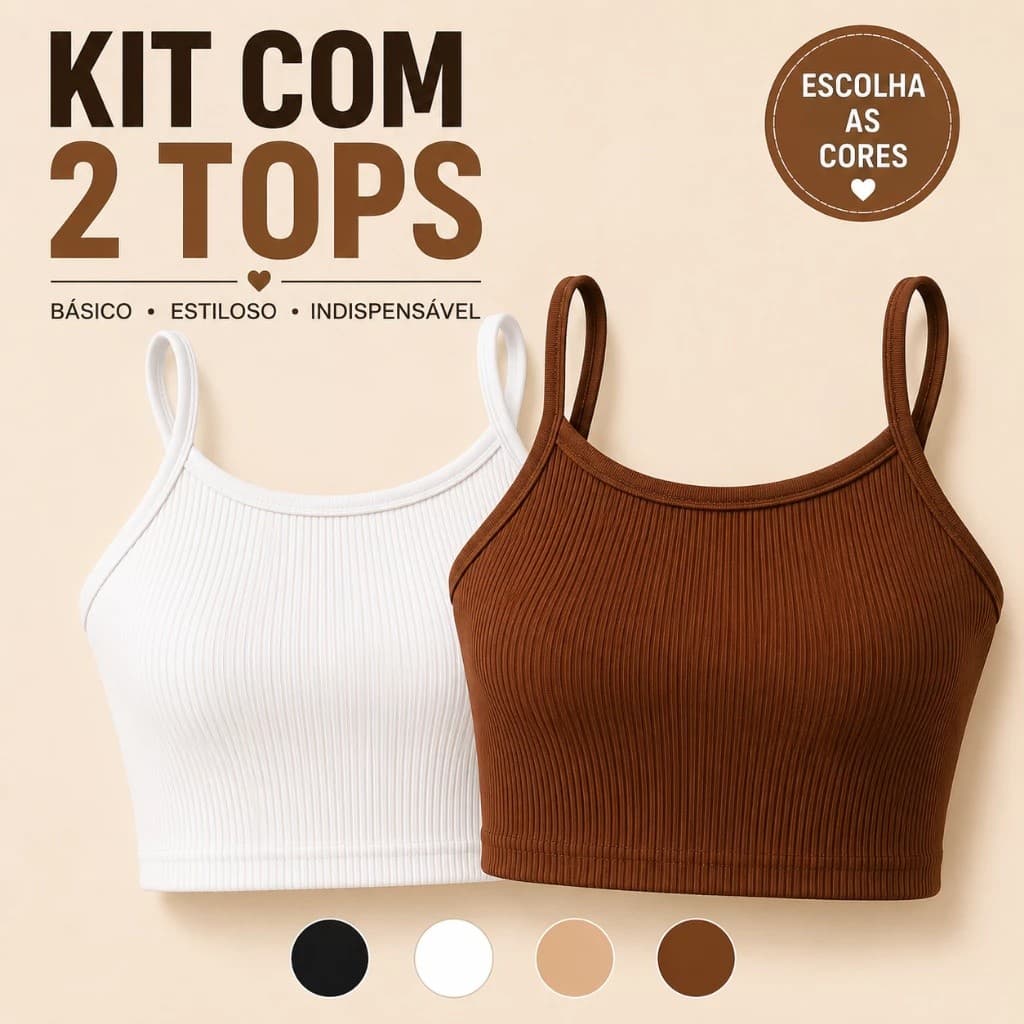 Kit 2 Cropped Top Feminino Alcinha Canelado Fitness Academia