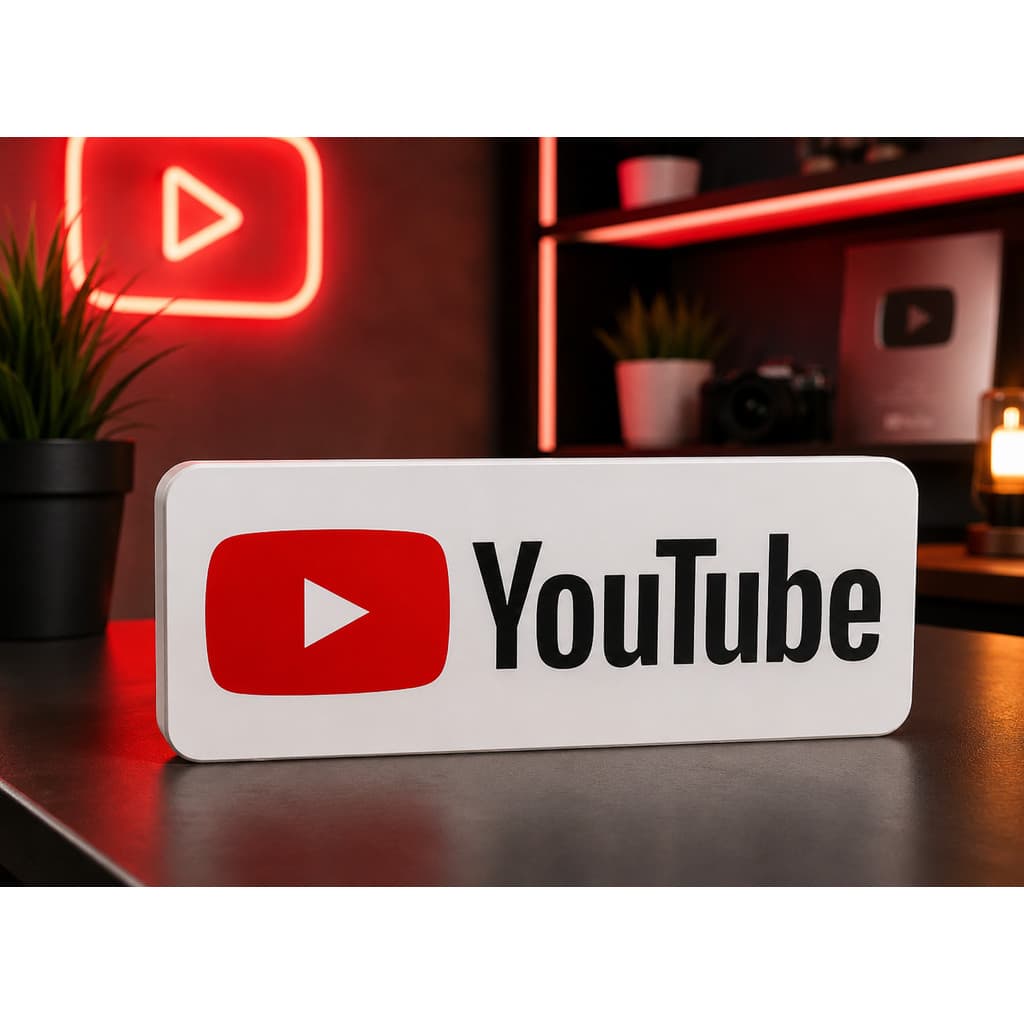 Placa Decorativa YouTube | Decoração para Estudio, Setup, Podcast e Streaming
