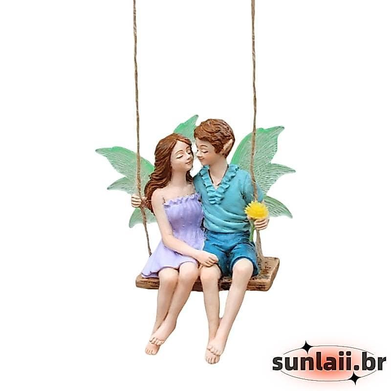 SUNLAII Casal Fadas Jardim Pingente Menina E Menino Sentado Escultura Balanço