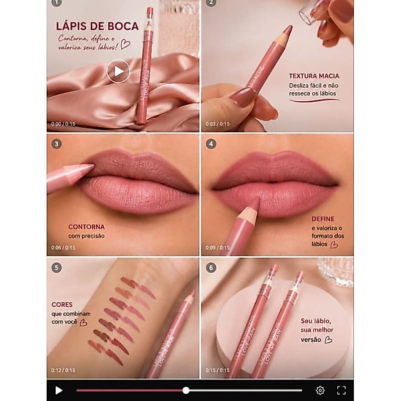 Lápis de Boca Matte Love Rain Nude Longa Duração Contorno Labial Macio Alta Pigmentação