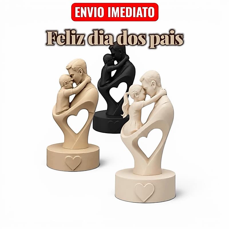 Escultura Estátua Pai e Filho(a) Família Decoração Dia dos Pais Amor Familiar Presente Especial