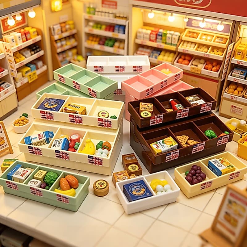 Miniatura de casa de bonecas com modelo de barraca de frutas e vegetais simulada, vitrine, mini prateleiras de supermerc