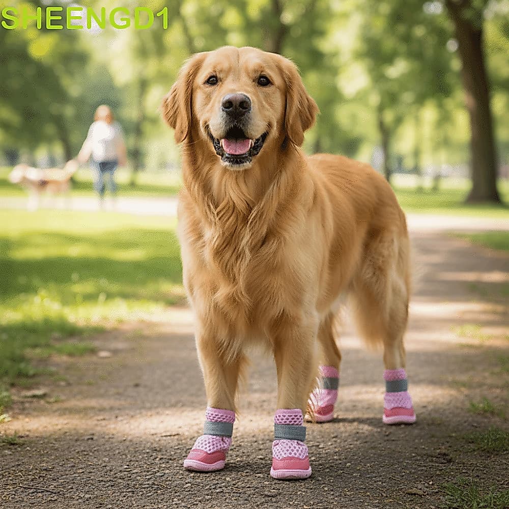 SHEENGD1 4 Unidades/Conjunto Sapatos De Malha Para Cães , Botas Antiderrapantes Macias Ajustáveis Protetores De Resisten