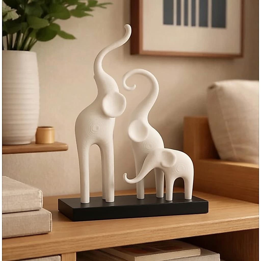 Escultura Familia Elefantes Decorativa Minimalista para Sala Casa Escritório Enfeite Moderno de Mesa