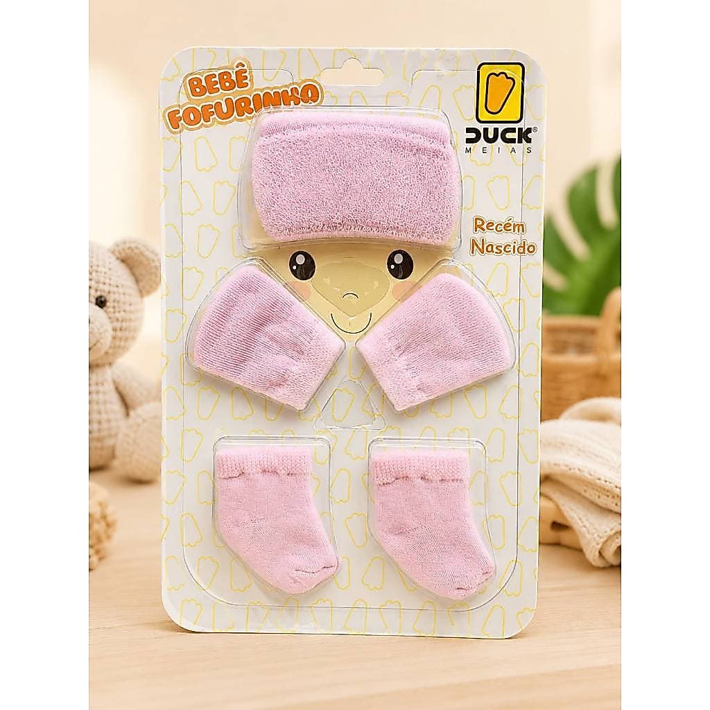 Kit conjunto Duck infantil Fofurinha Bebê Recém Nascido c Meias Luva e Touca Menina Menino inverno frio envio imediato