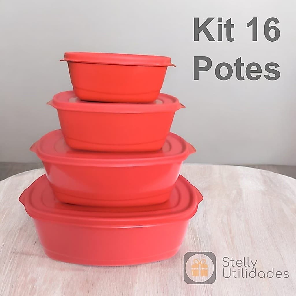 Kit Pote Plástico Para Cozinha 16 peças - Vermelho