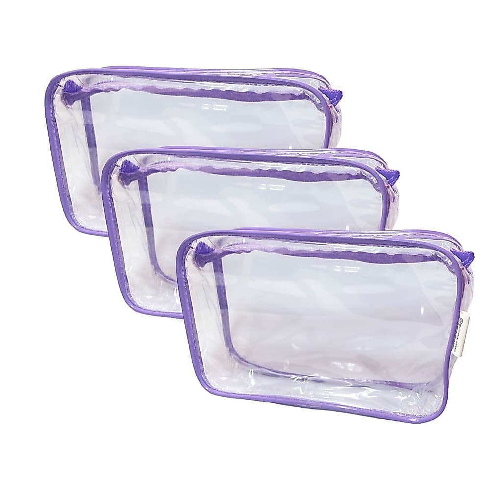 Kit com 3 necessaire transparente e LÍLAS 23x15