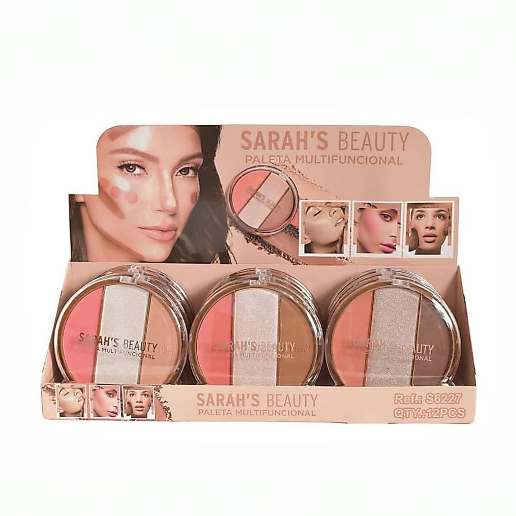Paleta Sarah's Beauty blush iluminador e contorno, maquiagem 3 em 1