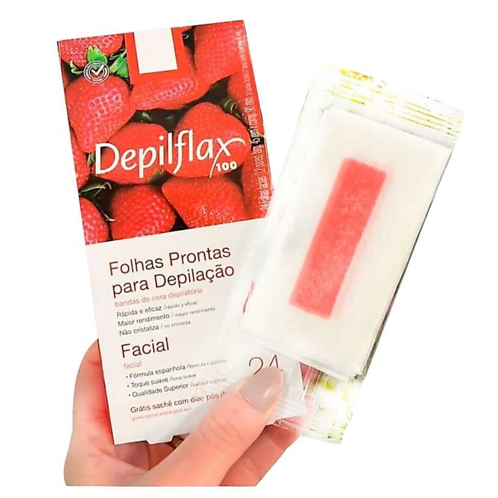 Folhas Prontas para Depilação de Sobrancelhas e Buço Depilflax de Morango Natural e Hortelã - 24 folhas