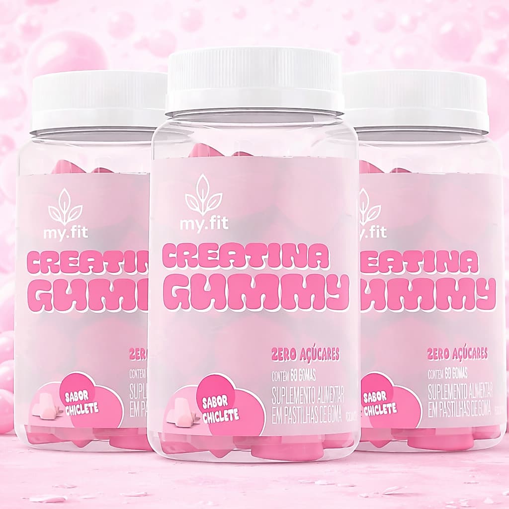 Kit 3x Creatina Gummy, Sabor Chiclete (180 Gomas) 3g de Creatina por Dose, Zero Açúcar - My Fit