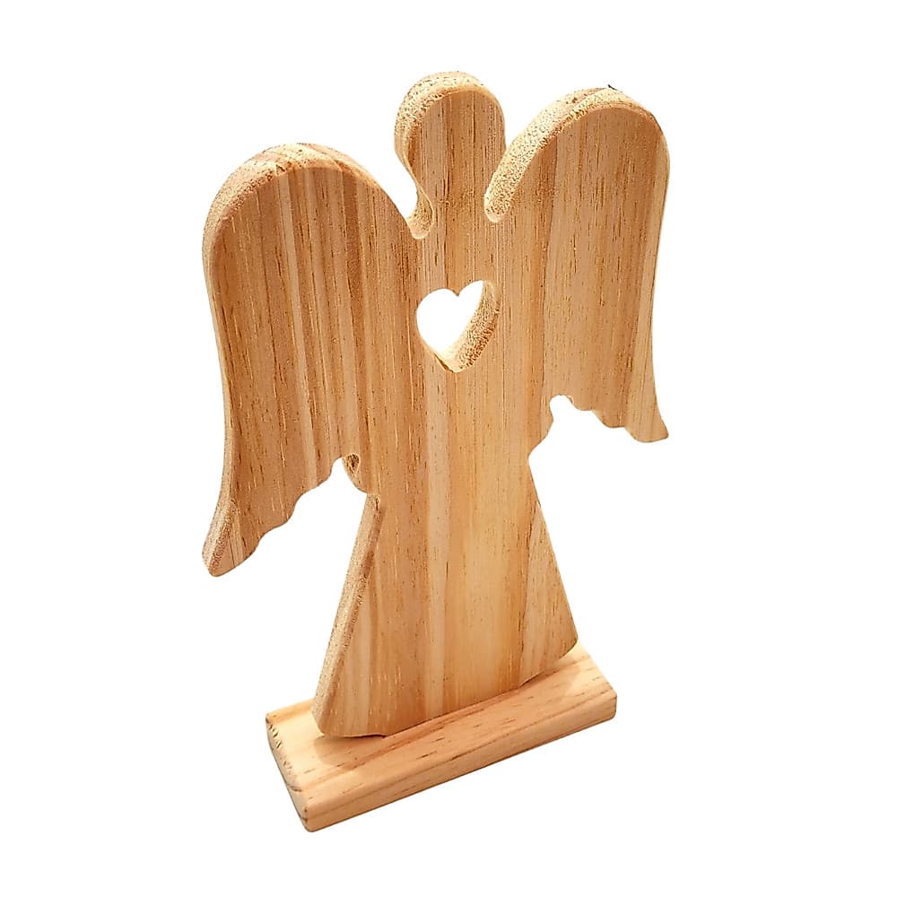Recorte Anjo com Coração Madeira Pinus M – Enfeite Natalino para Casa, Festa ou Presente